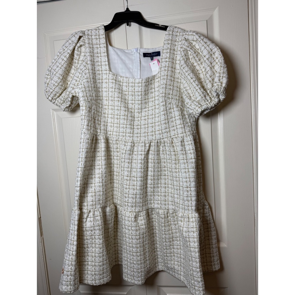 Simply Southern Tweed Puff Sleeve Ivory Dress New XL